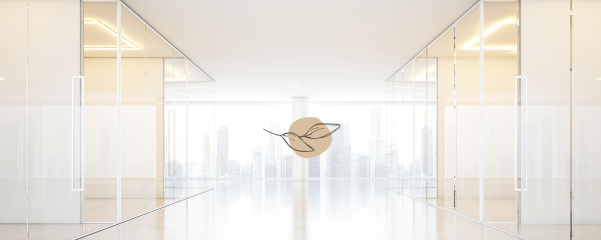 Bright glass office hallway with ELENAX logo, symbolizing modern marketing strategy and brand execution.